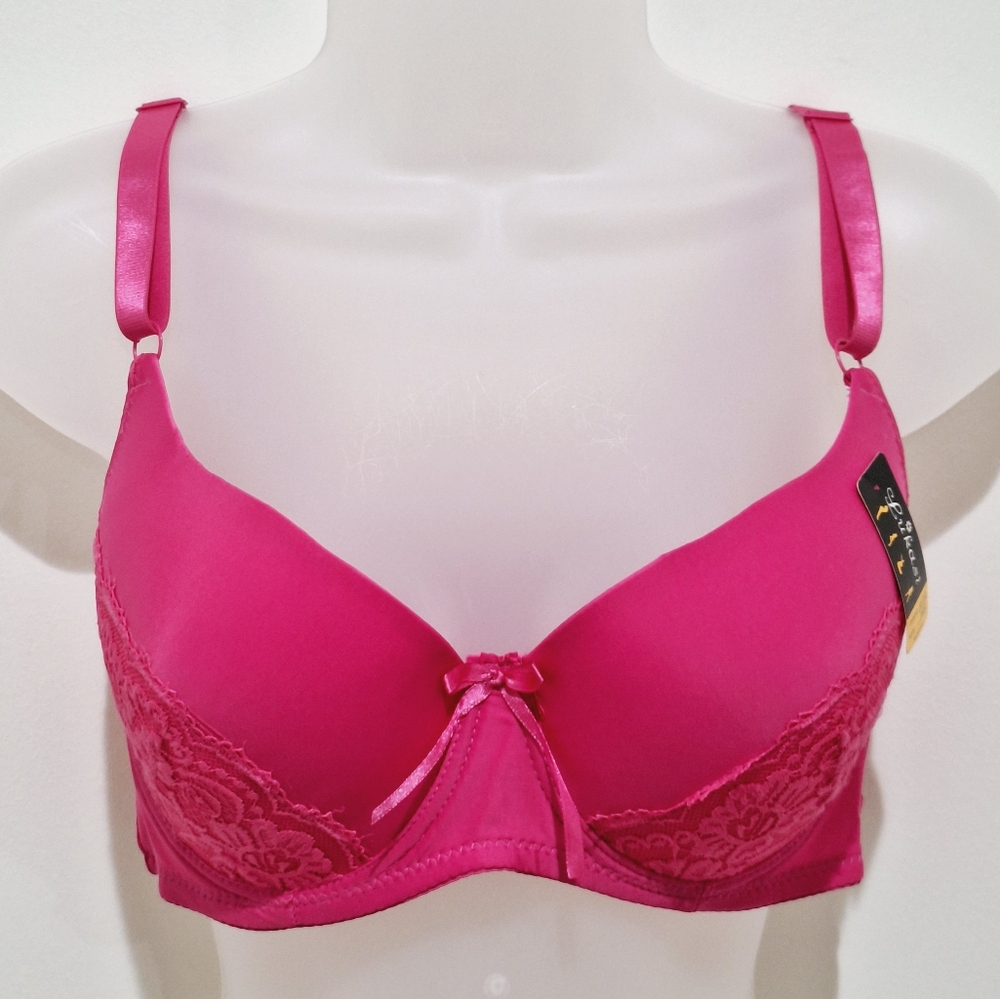 🩵NWT🩵 Lukasi fuchsia pink bra lightly padded *lace & ribbon *38DD🤍